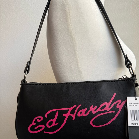 Ed Hardy Black Shoulder Bag with Embroidered Unicorns - Picture 5 of 6
